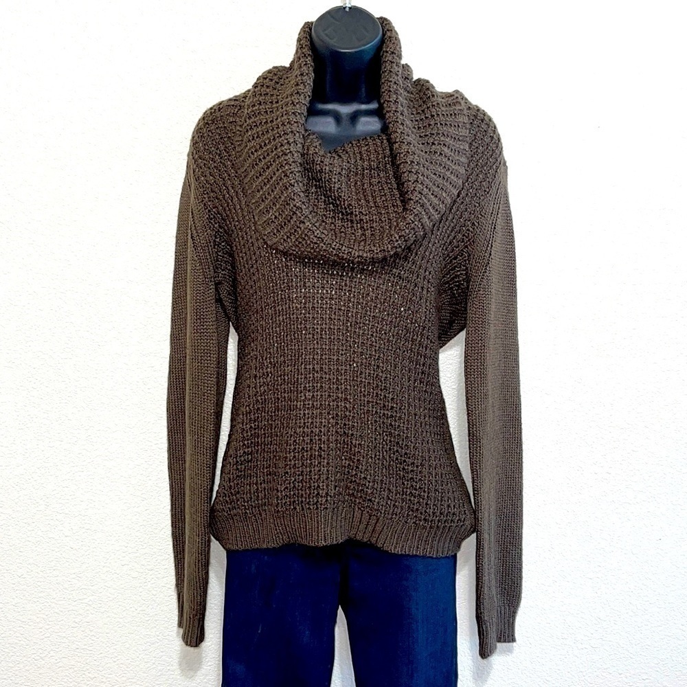 Angel of the North Brown Waffle Knit Cowl Neck Sweater